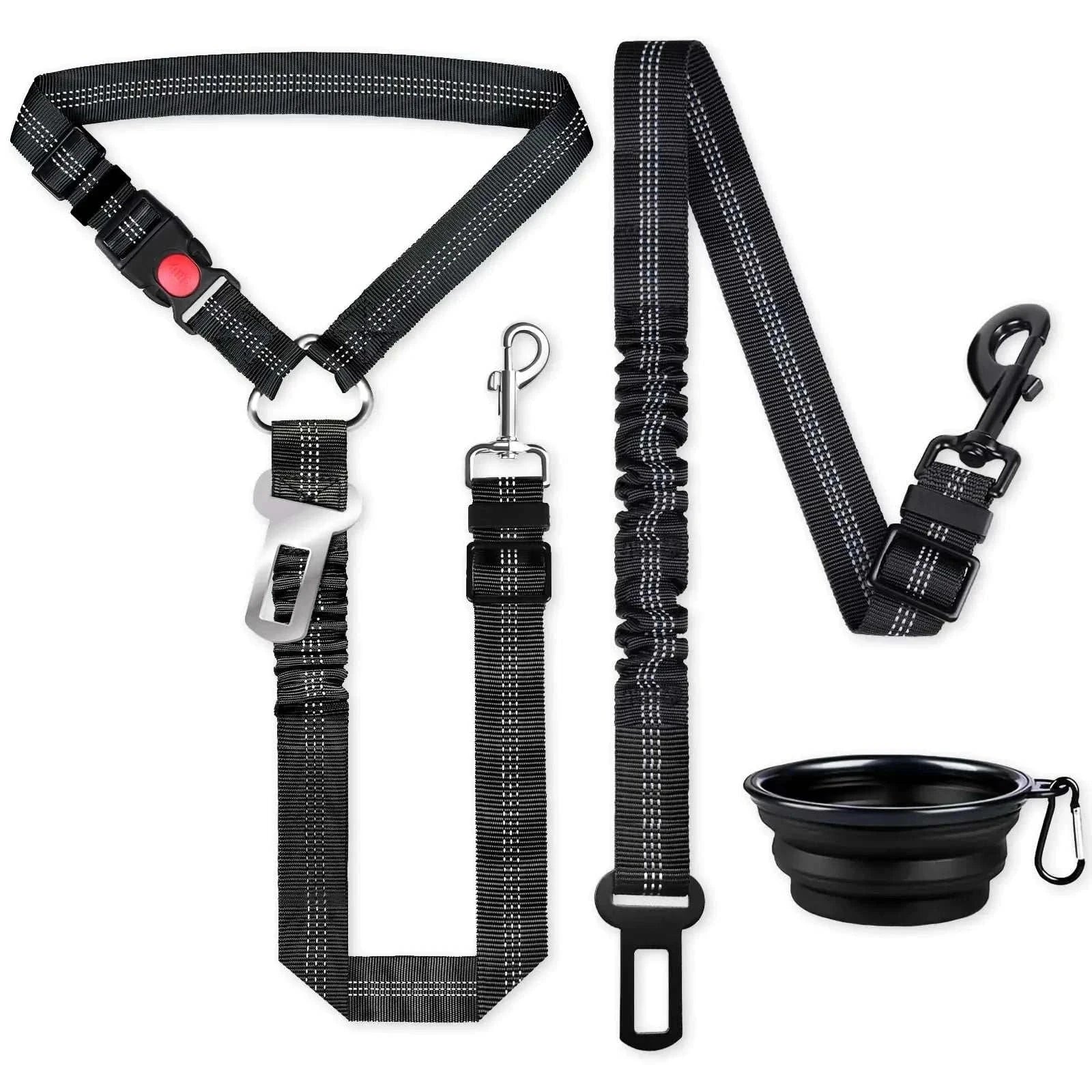 Retractable dog seat belt set with adjustable nylon harness and reflective leash for car safety