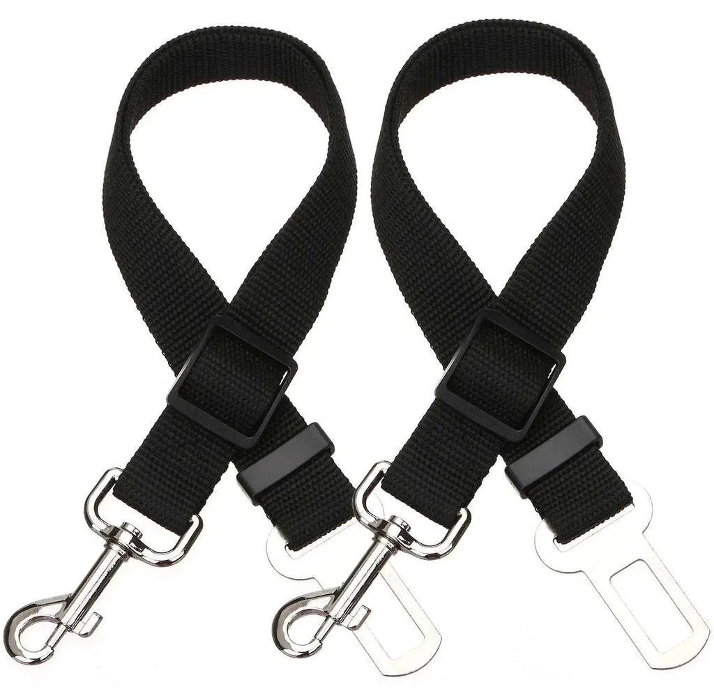 2 packs adjustable length pet car seat belts for dogs and cats black nylon with zinc alloy hooks