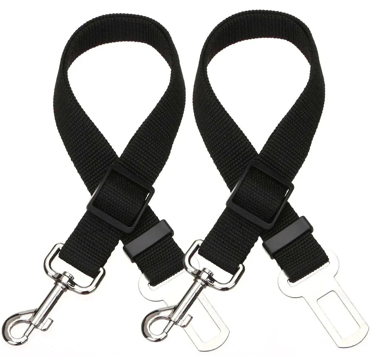 2 packs adjustable length pet car seat belts for dogs and cats black nylon with zinc alloy hooks