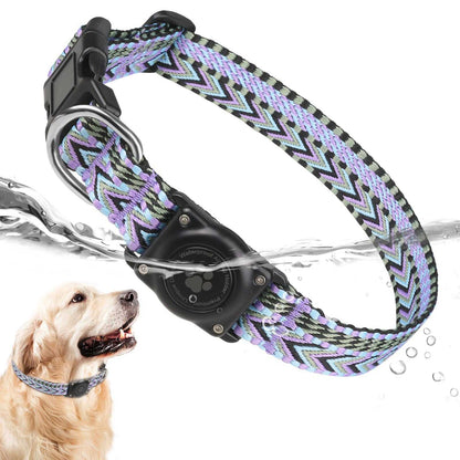 Purple AirTag dog collar with IP68 waterproof design and built-in AirTag holder for small to large dogs