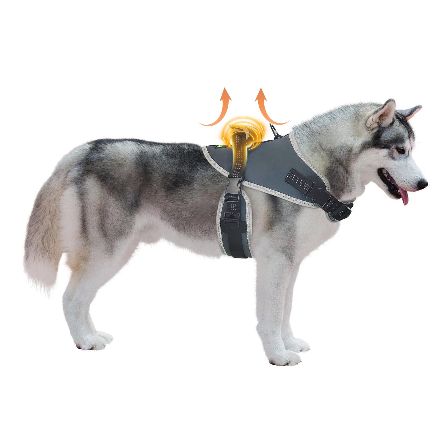 Gray KISFLY no pull dog harness with reflective trim, adjustable padded vest and handle for walking and training