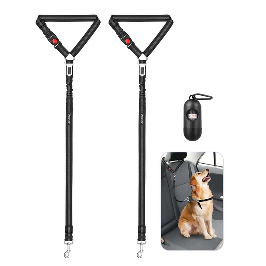 3 in 1 dog seat belt 2 pack with adjustable, reflective, and bungee buffer design for safe car travel