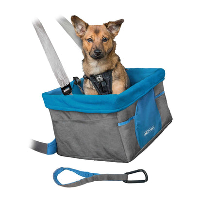 Kurgo Dog Booster Seat Heather Charcoal Blue for Small Dogs Under 30 lbs Headrest Mounted with Tether and Storage Pockets