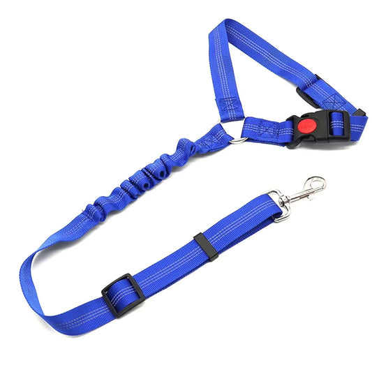 Comfortable and durable dog and cat vehicle seatbelt and harness with adjustable straps, reflective strip, and stretchable nylon design for pet safety in cars