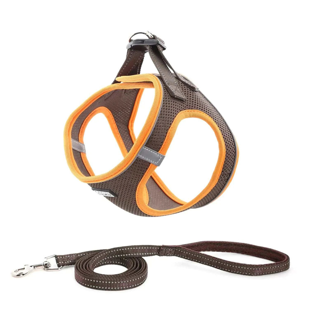 Suredoo Soft Mesh Dog Harness and Leash Set Step-in Reflective Breathable Comfort Padded Quick Dry Pet Puppy Vest Harness for Extra-Small/Small Medium Dogs and Cats (Brown L)