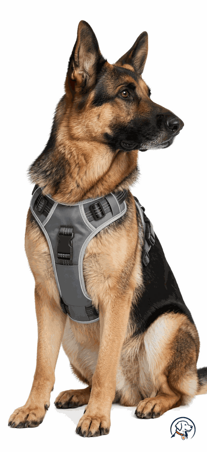 No pull dog harness with bright LED collar, reflective nylon, USB rechargeable, adjustable fit, available in multiple colors