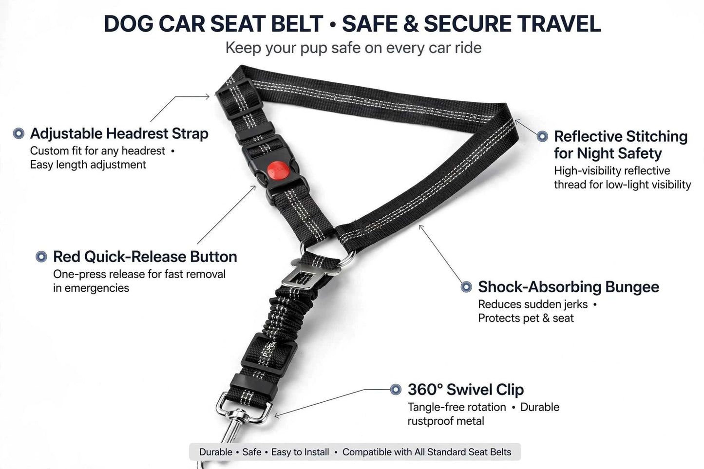 3 in 1 Dog Car Seat Belt (2 Pack)