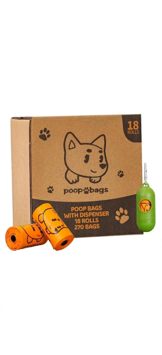 270 count extra thick dog poop bags with dispenser and easy tear perforation for pet waste disposal