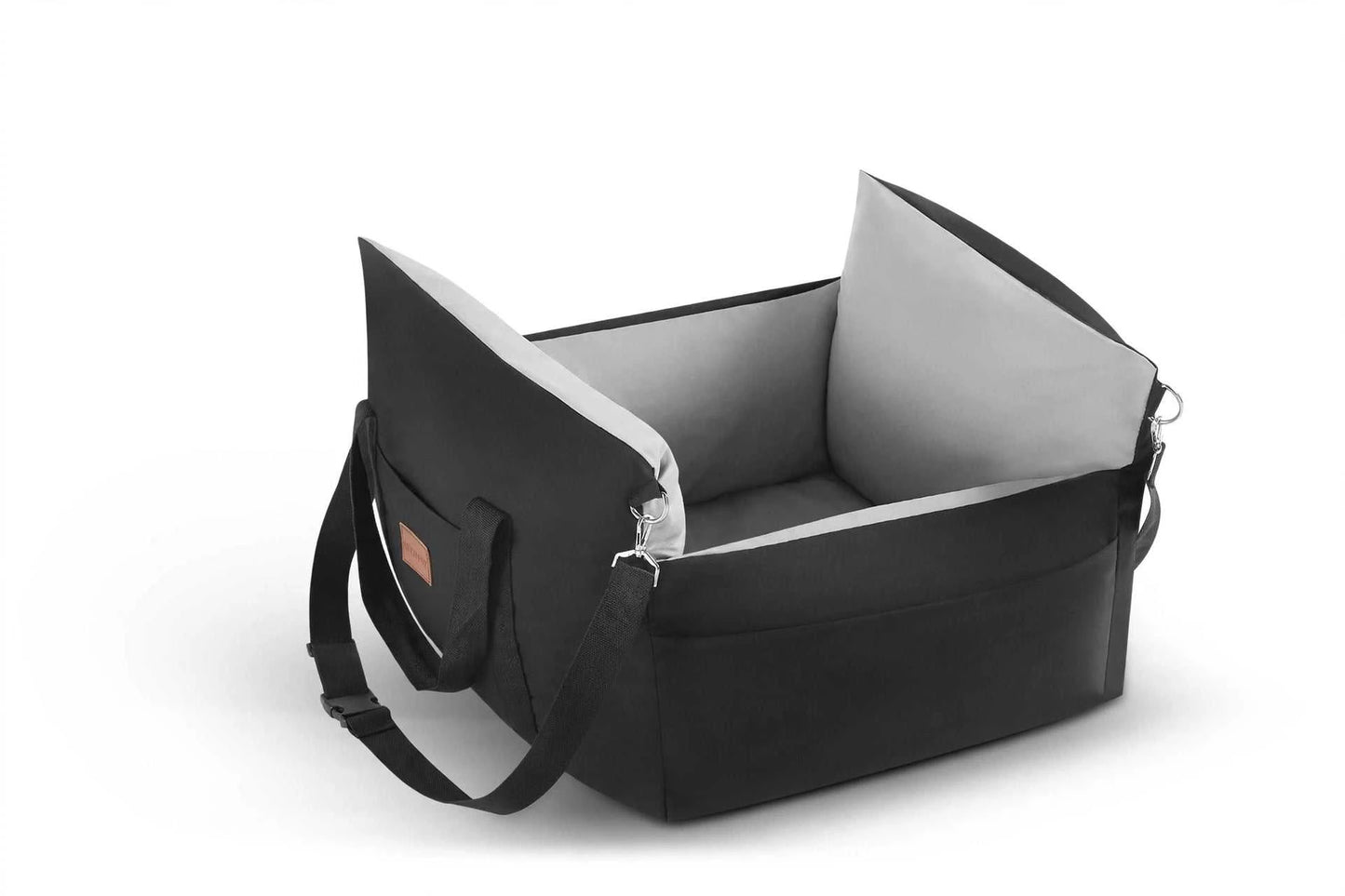 Waterproof dog car seat booster with plush interior and adjustable safety straps for pets up to 25 lbs