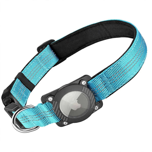 Reflective Airtag dog collar with waterproof Airtag holder and adjustable nylon strap for pet safety