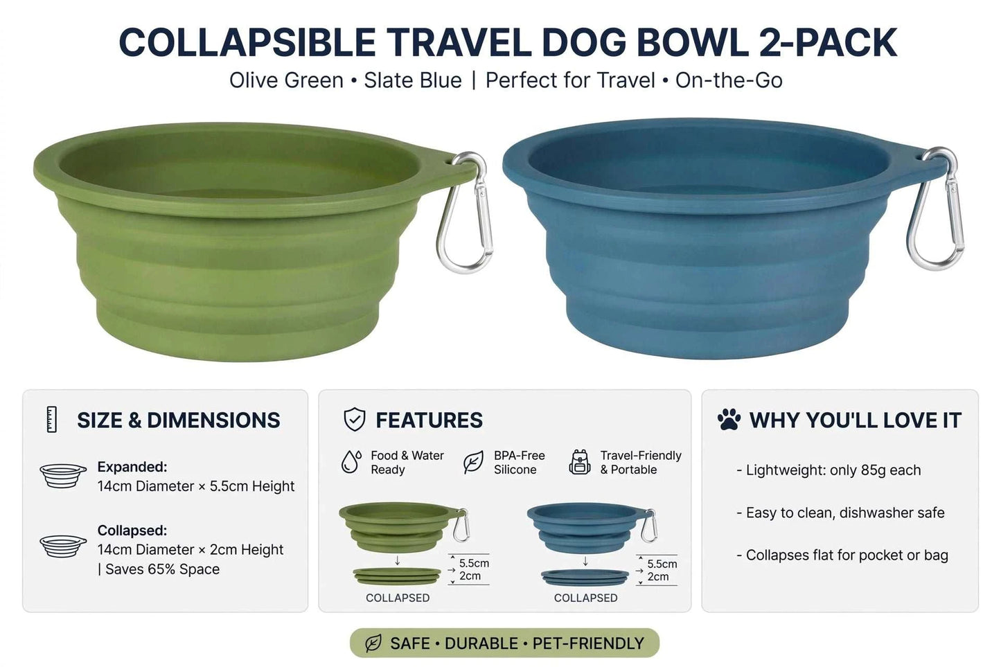 Collapsible Travel Dog Bowls (2 Pack)