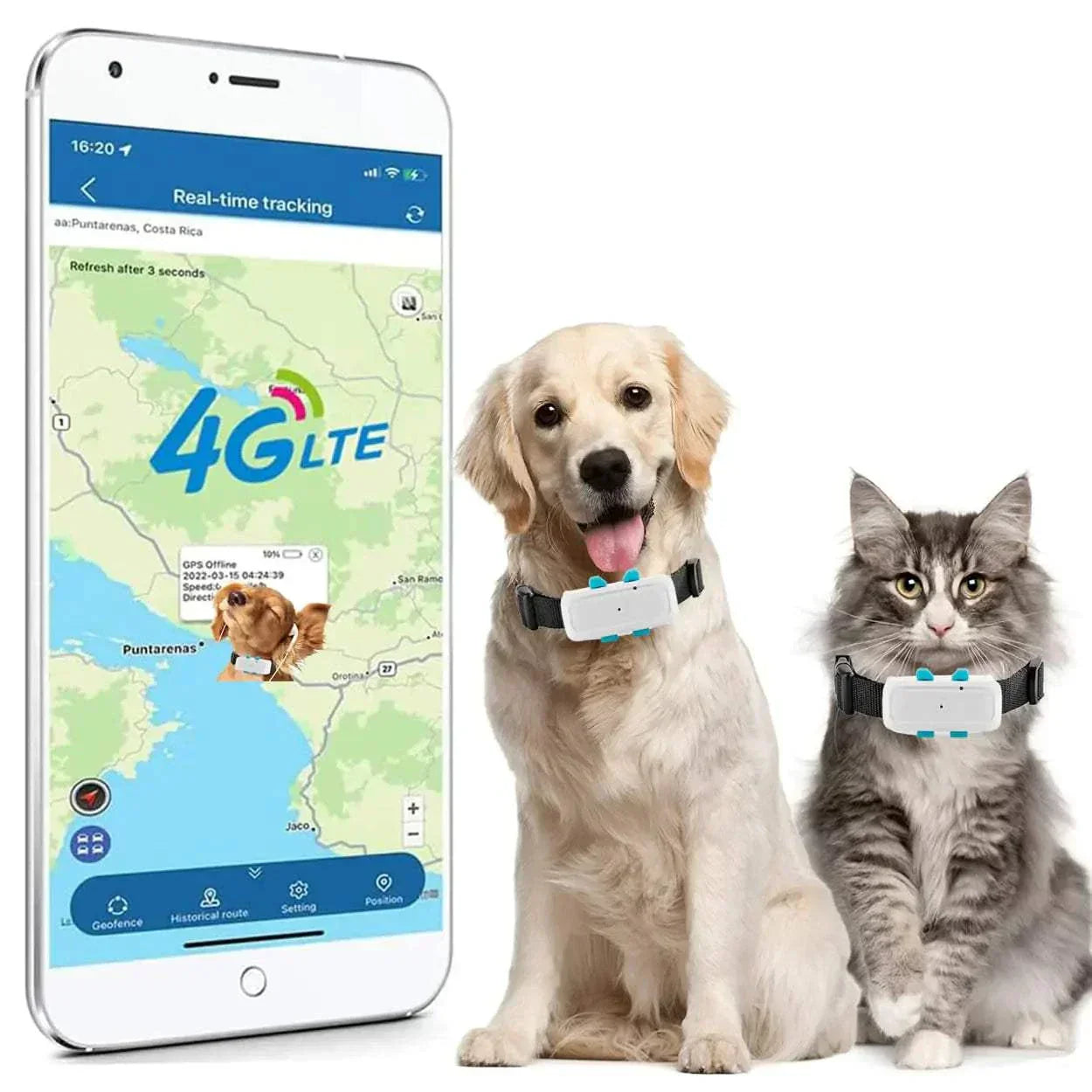 Waterproof GPS Tracker for Dogs and Cats with Real-Time 4G Tracking, GeoFence, Sound and Light Alarm Compatible with Android and iOS